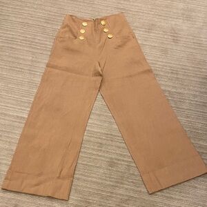 Alice + Olivia Tan Wide Leg Pants with Gold Buttons